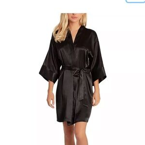 Linea Donatella Black Satin Kimono Robe